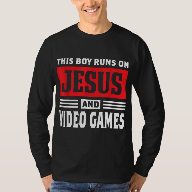 Camiseta Este Niño Corre Sobre Jesús Y Videojuegos Cristian (Anverso)