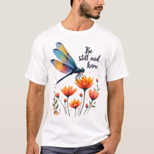 Camiseta Esté quieto y conozca Libélula floral cristiana ve