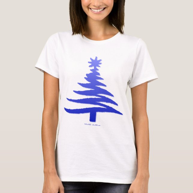 Camiseta Esténcil de árbol de navidad azul de cobalto (Anverso)