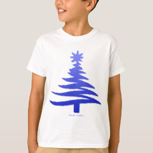 Camiseta Esténcil de árbol de navidad azul de cobalto