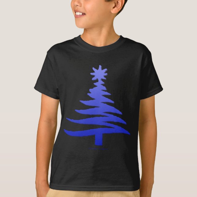 Camiseta Esténcil de árbol de navidad azul de cobalto (Anverso)