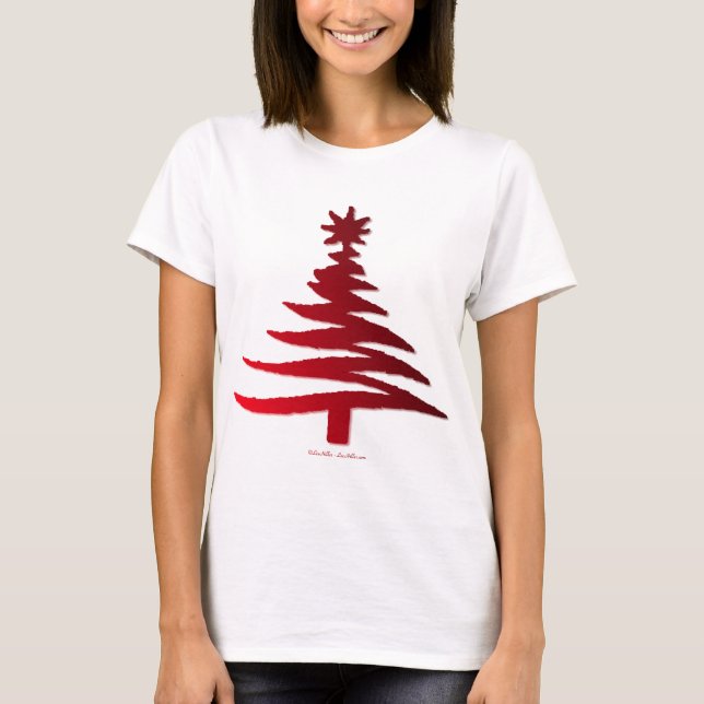 Camiseta Esténcil moderno de árbol de Navidad Imprimir rojo (Anverso)