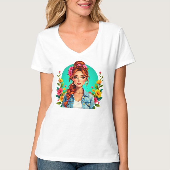 Camiseta Estética Chica adolescente - Retrato Personalizado (Anverso)