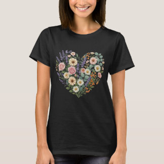 Camiseta estética con silueta de corazón floral el