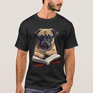Camiseta Estética Cottagecore Perro Pug Leyendo Libro