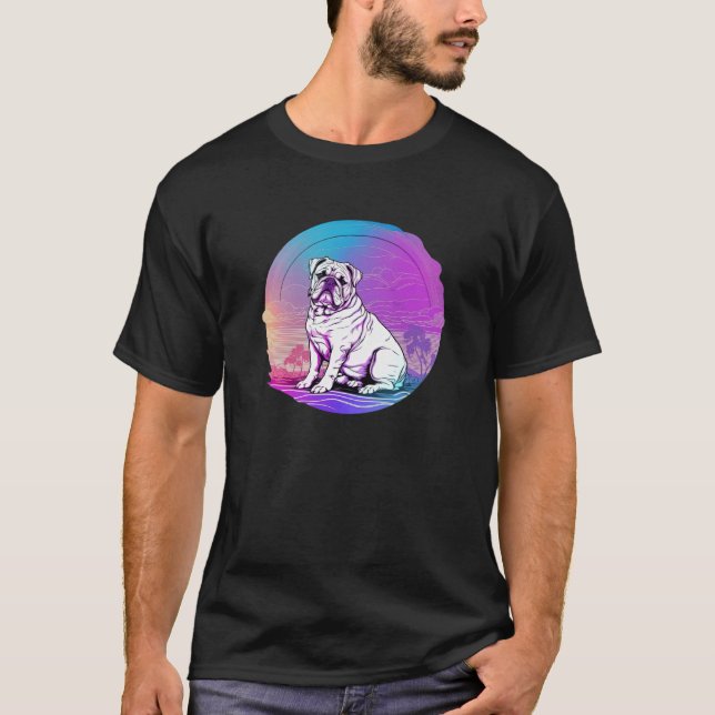 Camiseta Estética de Bulldog Synthwave con Fallos (Anverso)