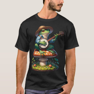 Camiseta Estética de Cottagecore Rana Tocando Banjo En Seta