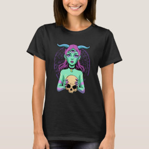Camiseta Estética de cráneo de doncella cornuda de tres ojo