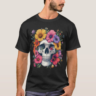 Camiseta Estética de cráneo floral