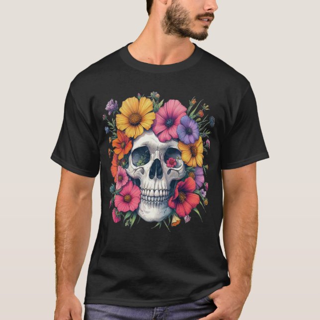 Camiseta Estética de cráneo floral (Anverso)