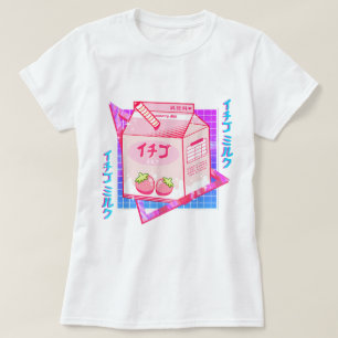 Camiseta Estética de Leche de Fresa Kawaii