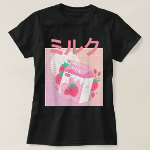Camiseta Estética de Leche de Fresa Kawaii