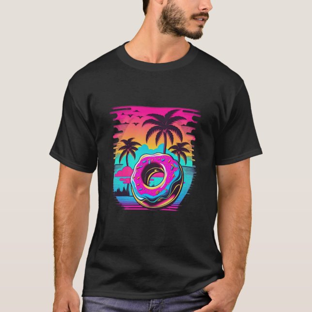 Camiseta Estética de ondas retroonduladas de Donuts Synthwa (Anverso)