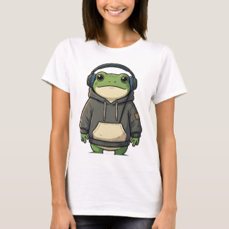 Camiseta estética de rana con auriculares Chill