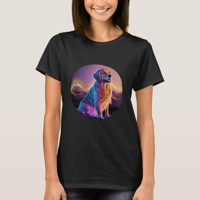 Camiseta Estética de Retriever Dorado Synthwave con Fallos (Anverso)
