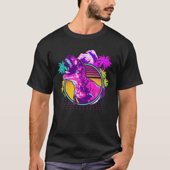 Camiseta Estética De Vaporwave De Dinosaurio Retro De Los A (Anverso)