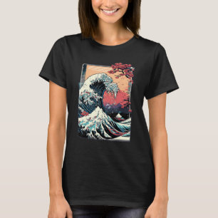 Camiseta Estética de Vaporwave Glitch Gran Ola frente a Kan
