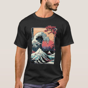 Camiseta Estética de Vaporwave Glitch Gran Ola frente a Kan
