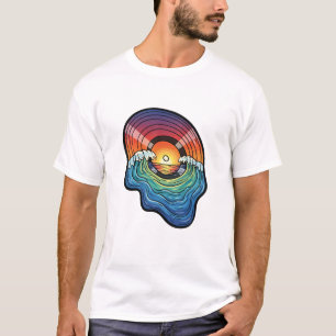 Camiseta Estética de vinilo de onda de puesta de sol retro
