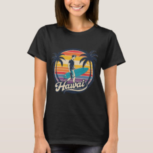 Camiseta Estética del atardecer retro de surf de Hawái
