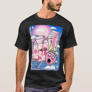 Camiseta Estética del batido de leche rosa japonés Kawaii S