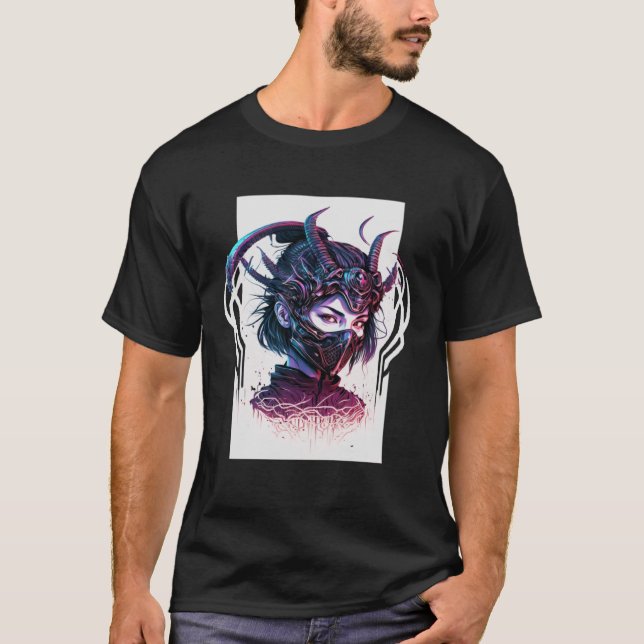 Camiseta Estética del ciberpunk Samurai Demonios Máscara de (Anverso)