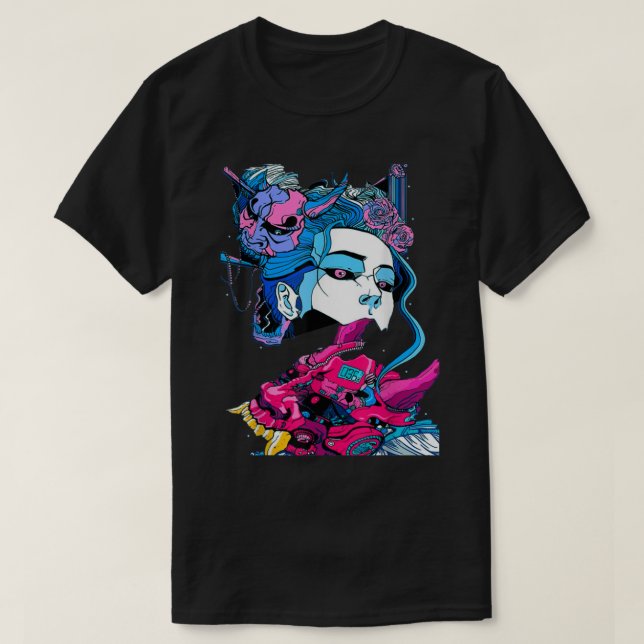 Camiseta Estética del ciberpunk Samurai Demonios mascara ja (Diseño del anverso)