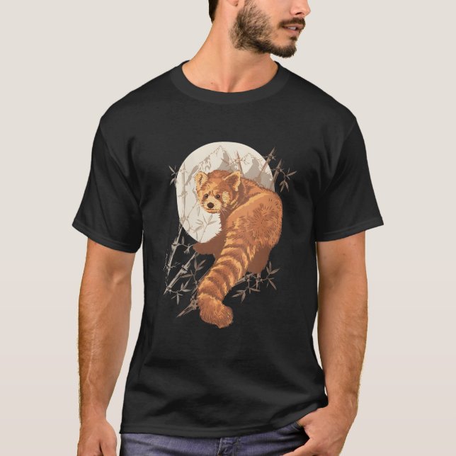 Camiseta Estética del Panda Rojo con Bambúes (Anverso)