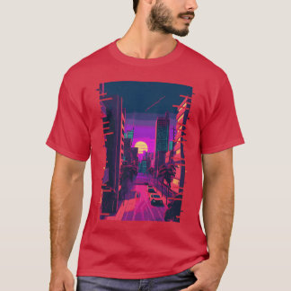 Camiseta Estética Indie Ciudad Japonesa Arte Glitch 80s 90s