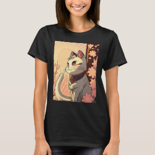 Camiseta Estética Japonesa Gato lindo Japón Sakura Flor de