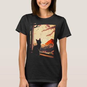 Camiseta Estética japonesa Sakura cerezos en flor lindo gat