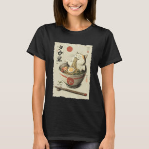 Camiseta Estética Japonesa Ukiyo-e Ramen Gato Divertido Rel
