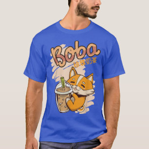 Camiseta Estética Kawaii Corgi Bubble Tea Funny Bobas