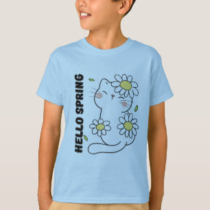 Camiseta Estética Minimalista Hola Primavera Gato y Margari