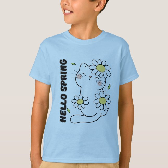 Camiseta Estética Minimalista Hola Primavera Gato y Margari (Anverso)