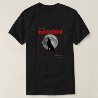 Camiseta estética negra gráfica de lobo lunar