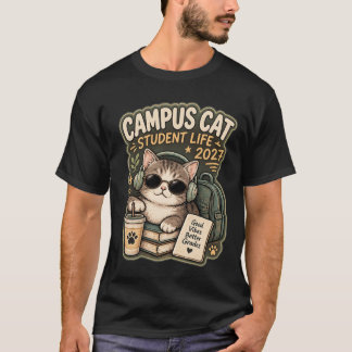 Camiseta Estética Retro de la Vida Estudiantil del Gato del