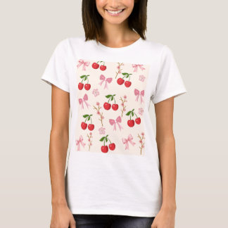 Camiseta estética retro linda con lazo de cereza