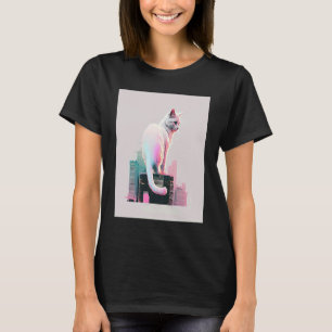Camiseta Estética Vaperwave Gatito Glitch Retrowave Synthwa