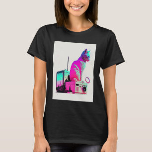 Camiseta Estética Vaperwave Gatito Glitch Retrowave Synthwa