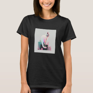 Camiseta Estética Vaperwave Gato Glitch Retrowave Synthwave