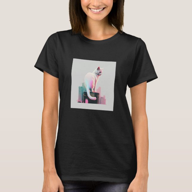 Camiseta Estética Vaperwave Gato Glitch Retrowave Synthwave (Anverso)