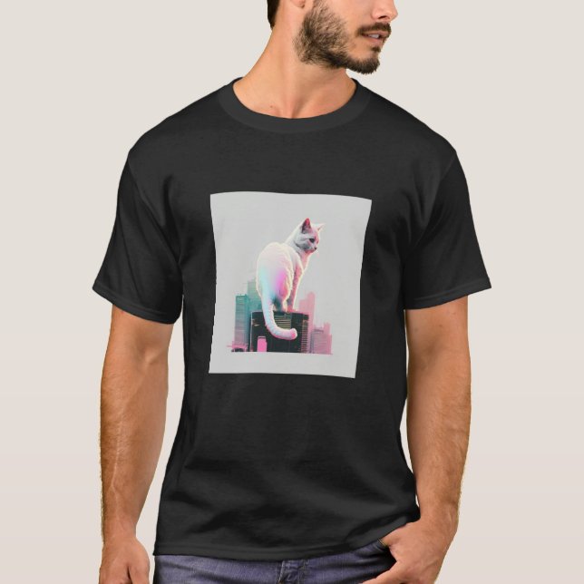 Camiseta Estética Vaperwave Gato Glitch Retrowave Synthwave (Anverso)
