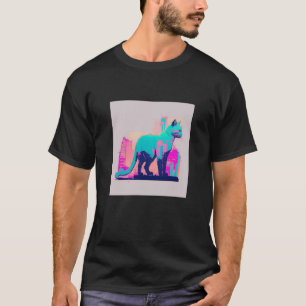 Camiseta Estética Vaperwave Gato Glitch Retrowave Synthwave