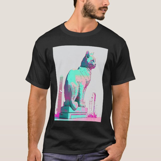 Camiseta Estética Vaperwave Gato Glitch Retrowave Synthwave (Anverso)