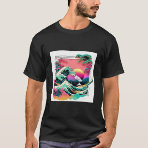 Camiseta Estética Vaperwave Glitch Gran Ola Ola Synthwa