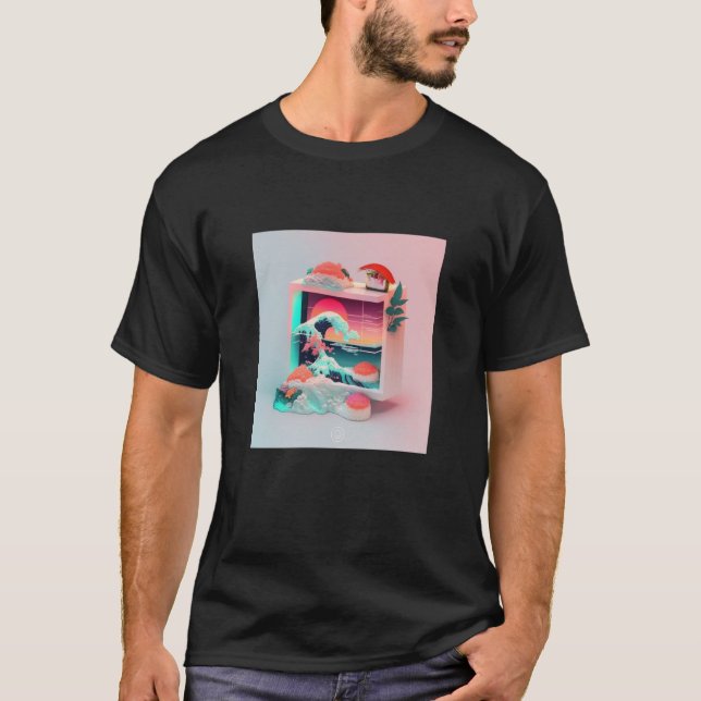 Camiseta Estética Vaperwave Glitch Sushi Retrowave Synthwa (Anverso)