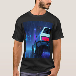 Camiseta Estética Vaporwave Coche Noche Lluviosa Rascacielo