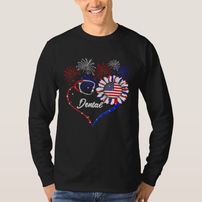 Camiseta Estetioscopio dental Firework Bandera de los Estad (Anverso)