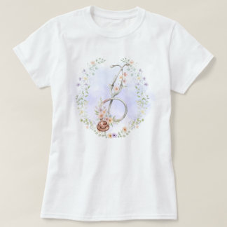 Camiseta Estetoscopio Corona Floral Púrpura